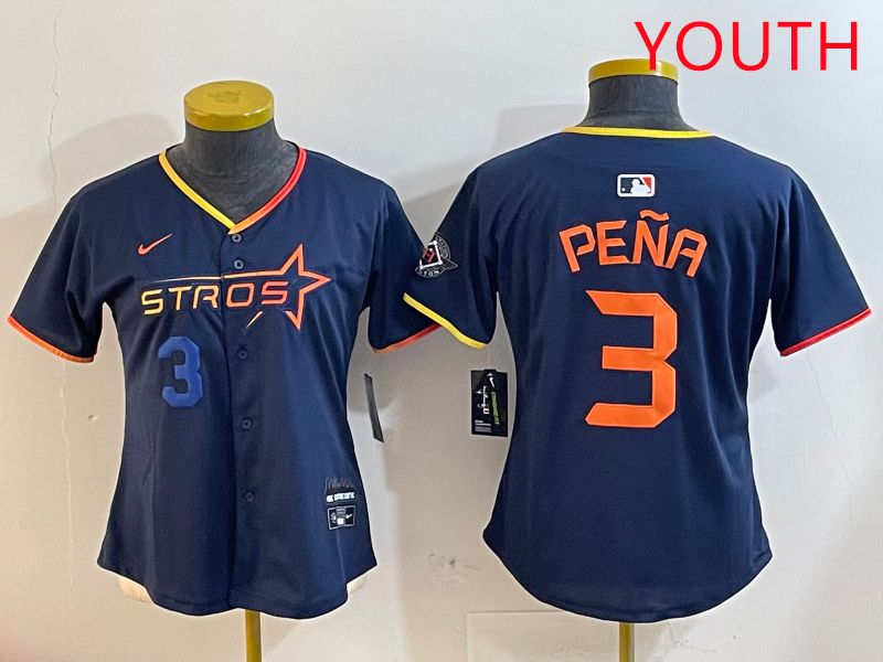Youth Houston Astros #3 Pena Drak Blue Three generations Joint Name 2025 Nike MLB Jersey style 4104